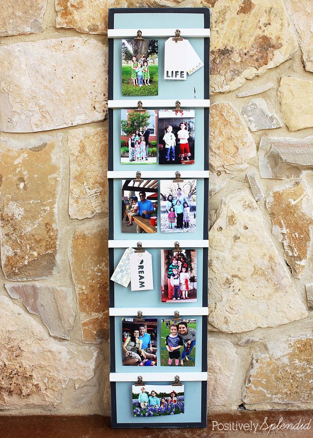 35+ Creative DIY Ways to Display Your Family Photos --> DIY Ladder Photo Display