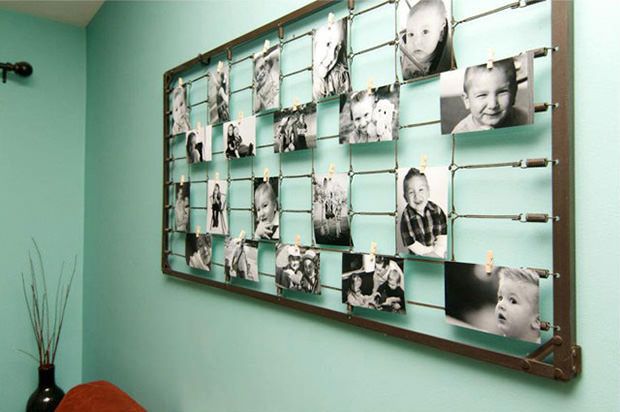 35+ Creative DIY Ways to Display Your Family Photos --> DIY Photography Wall Art from Baby Crib Springs