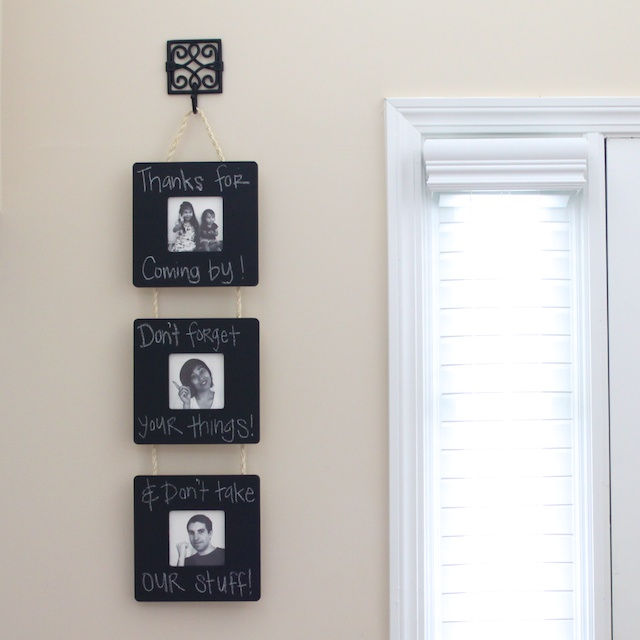 35+ Creative DIY Ways to Display Your Family Photos --> Chalkboard Frame Wall Hanging
