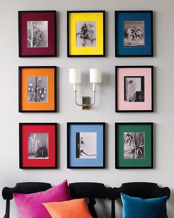 35+ Creative DIY Ways to Display Your Family Photos --> Colorful Display of Black and White Photos
