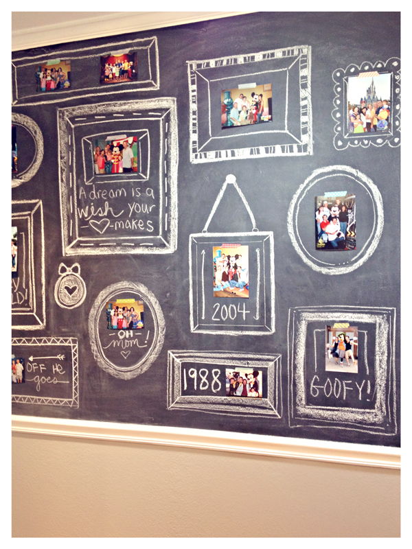 35+ Creative DIY Ways to Display Your Family Photos --> Chalkboard Photo Wall