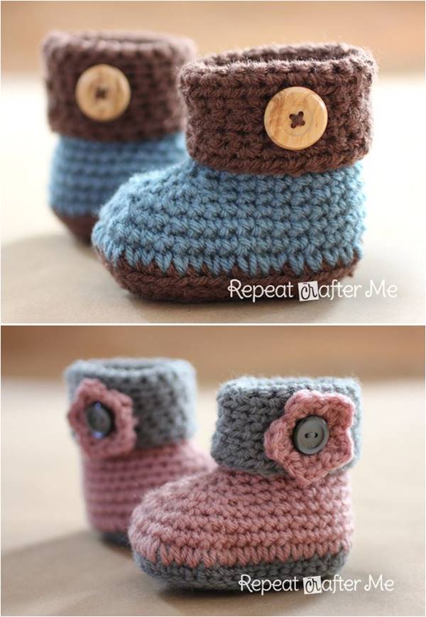 40+ Adorable and FREE Crochet Baby Booties Patterns --> Crochet Cuffed Baby Booties