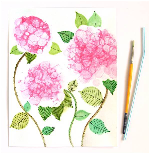 Creative Ideas - DIY Pretty Bubble Paint Flower Hydrangeas Drawing 1