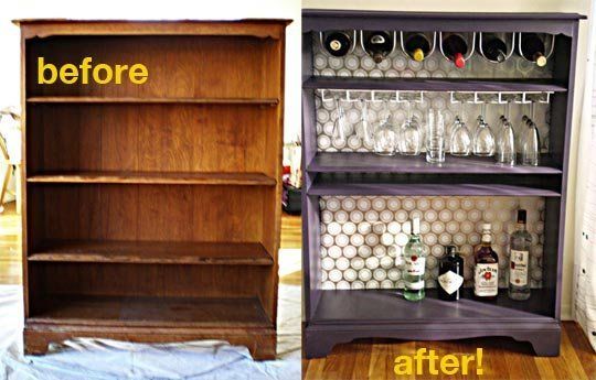 30+ Creative DIY Wine Bars for Your Home and Garden --> Turn A Bookcase Into A Bar