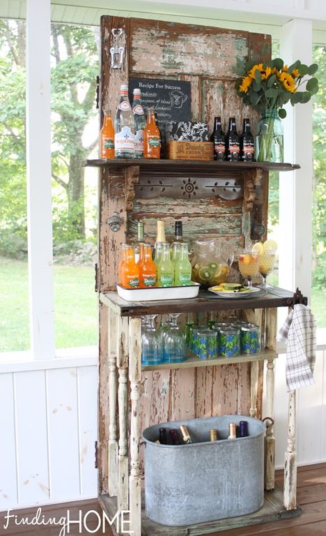 30+ Creative DIY Wine Bars for Your Home and Garden --> Upcycled Vintage Door Beverage Bar Station