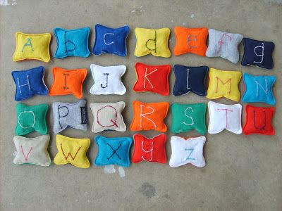 40+ Creative Ideas to Repurpose and Reuse Your Old T-shirts --> Make Recycled T-shirt Alphabet Beanbags