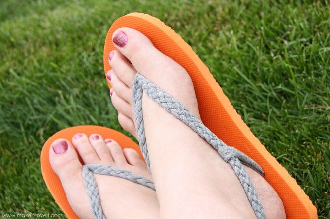40+ Creative Ideas to Repurpose and Reuse Your Old T-shirts --> Flip-Flop Refashion with Braided Straps