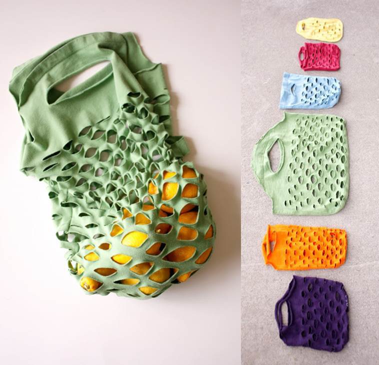 40+ Creative Ideas to Repurpose and Reuse Your Old T-shirts --> Easy Knit Produce Bag