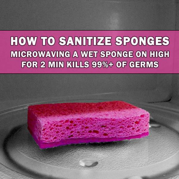 20+ Cleaning Hacks for The Hard To Clean Items In Your Home --> Microwave a Kitchen Sponge to Kill Germs