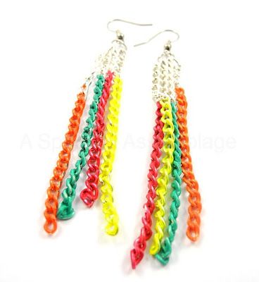20+ Creative Uses of Nail Polish That You Need to Try --> DIY Neon Chain Earrings