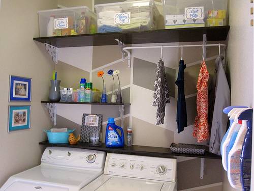 Creative Storage Hacks For an Organized Home --> DIY Customized and Affordable Shelving in Laundry Room