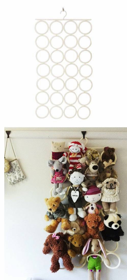 20+ Creative DIY Ways to Organize and Store Stuffed Animal Toys --> Use The Ikea Komplement Multi-use Hanger to Hang Stuffed Toys