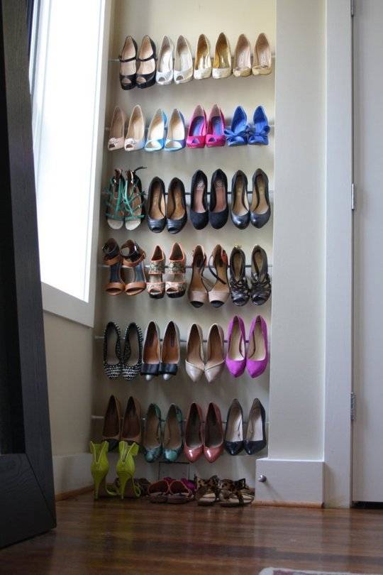 20+ Creative Uses of Tension Rods to Organize Your Home --> Use Tension Rods for Shoe Storage