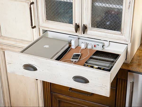 Creative Ways to Hide The Eyesores Around Your Home --> Hide your charging station in a drawer
