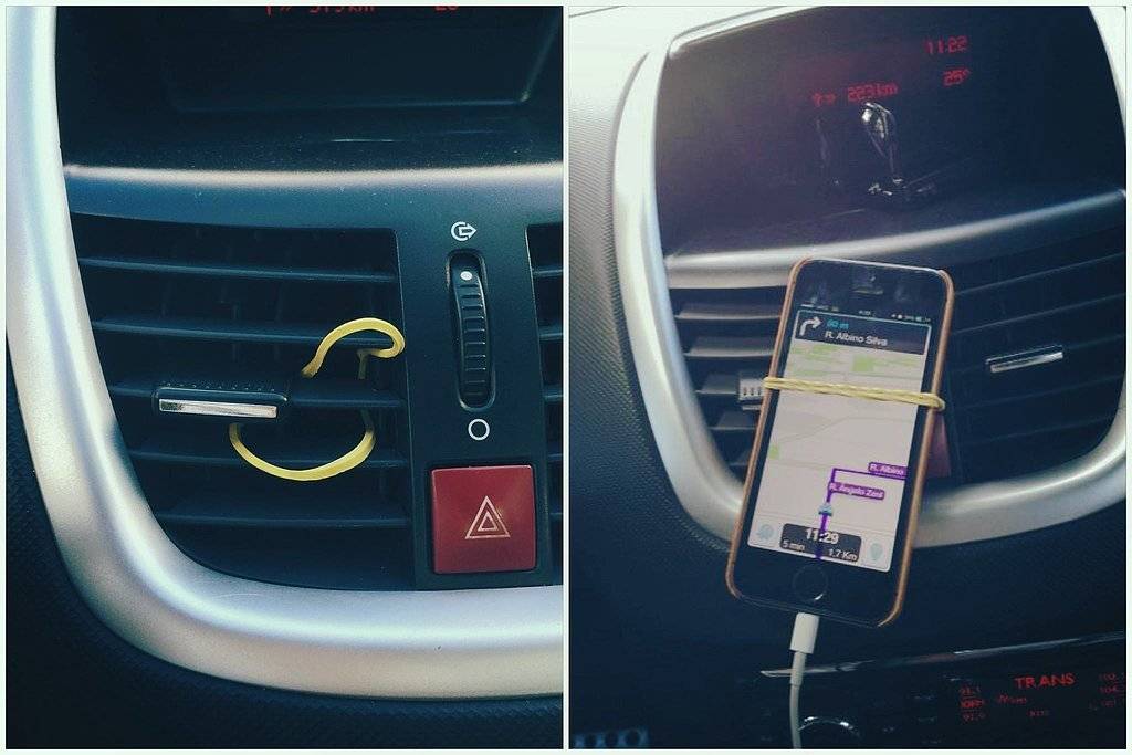25+ Easy and Useful Car Hacks Every Driver Should Know --> Use a Rubber Band as Smartphone Car Mount Holder