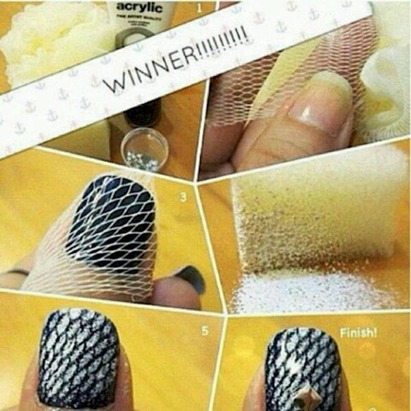 Creative DIY Nail Art Designs That Are Actually Easy to Do --> DIY glitter fishnet nail art