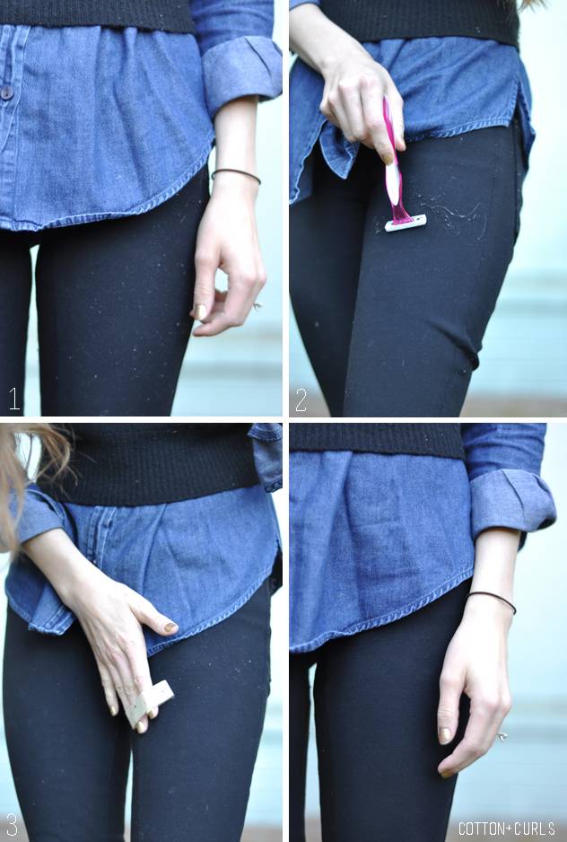 35+ Useful Clothing Hacks Every Woman Should Know --> Use a razor to shave pills off your clothing