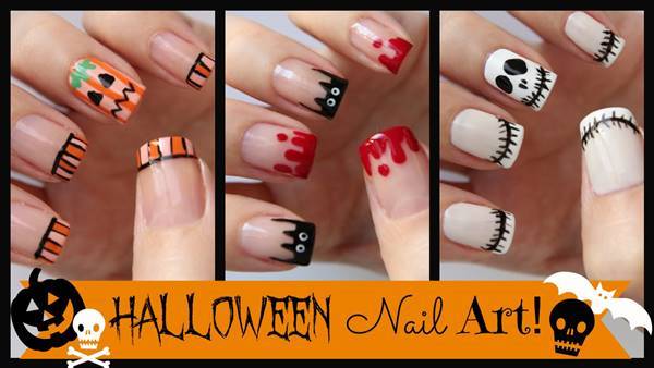 40+ Spooky and Creative DIY Halloween Nail Art Ideas --> French Manicure Style Halloween Nail Art