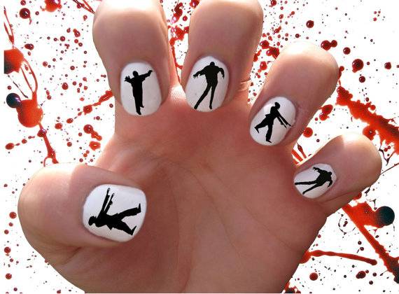 40+ Spooky and Creative DIY Halloween Nail Art Ideas --> Zombies Nail Decals