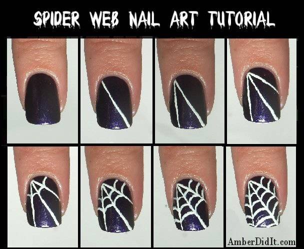 40+ Spooky and Creative DIY Halloween Nail Art Ideas --> Spider Web Nail Art