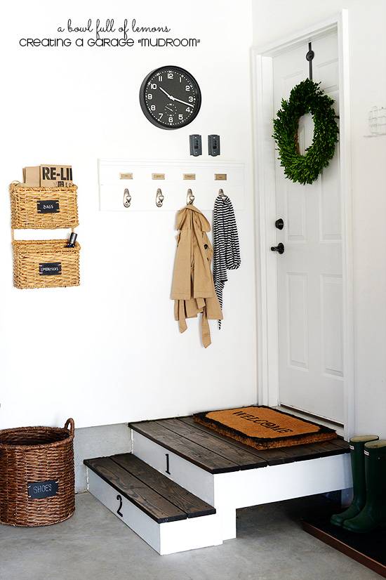 30+ Creative Ways to Organize Your Garage --> Don’t have the space for a mudroom? You can turn your garage entry into an awesome mudroom
