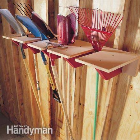 30+ Creative Ways to Organize Your Garage --> DIY wooden shovel rack to store long-handled tools
