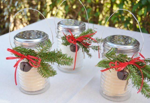 40+ Creative DIY Holiday Candles Projects --> Festive Little Luminaries Using Cheese Shaker Containers