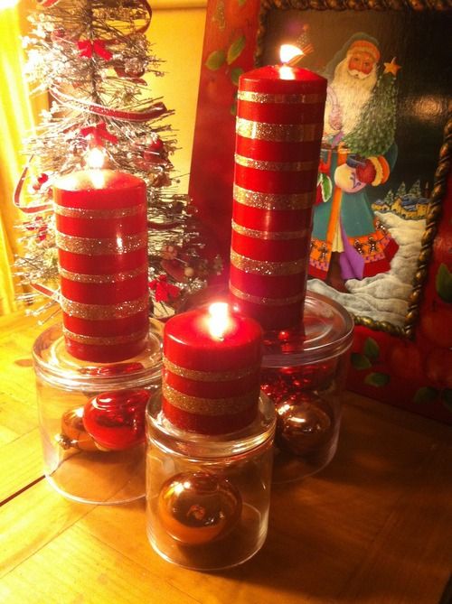 40+ Creative DIY Holiday Candles Projects --> Glitter Candles with Double Stick Tape
