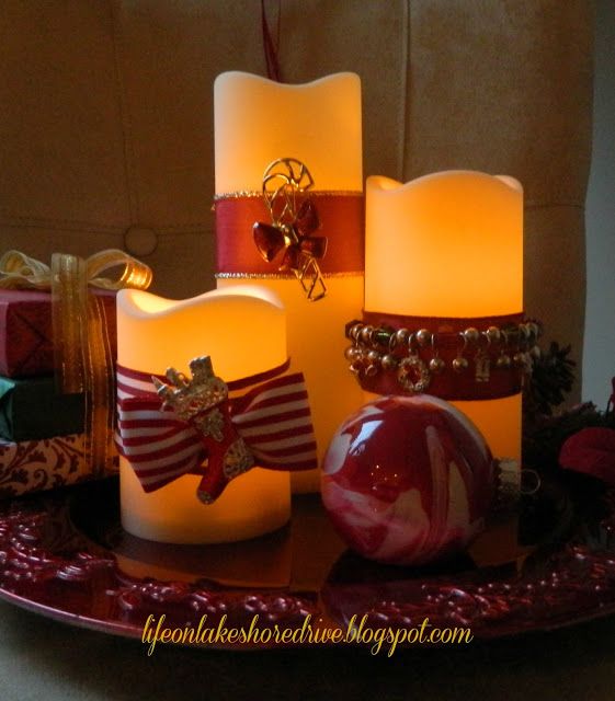 40+ Creative DIY Holiday Candles Projects --> DIY Christmas Jewelry for Candles