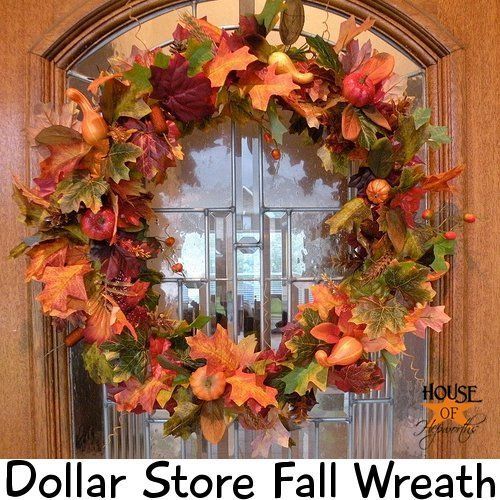 40+ Creative DIY Craft Projects with Fall Leaves --> Dollar Store Fall Wreath