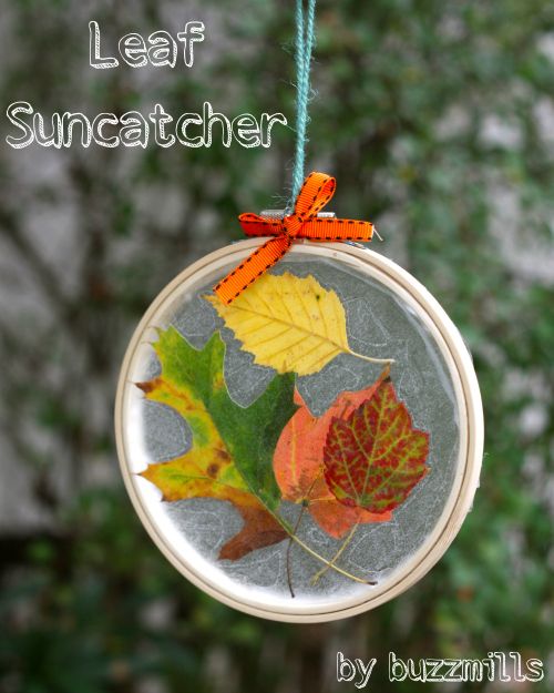 40+ Creative DIY Craft Projects with Fall Leaves --> Embroidery Hoop Leaf Suncatchers