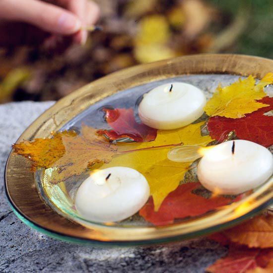 40+ Creative DIY Craft Projects with Fall Leaves --> Floating Fall Candles