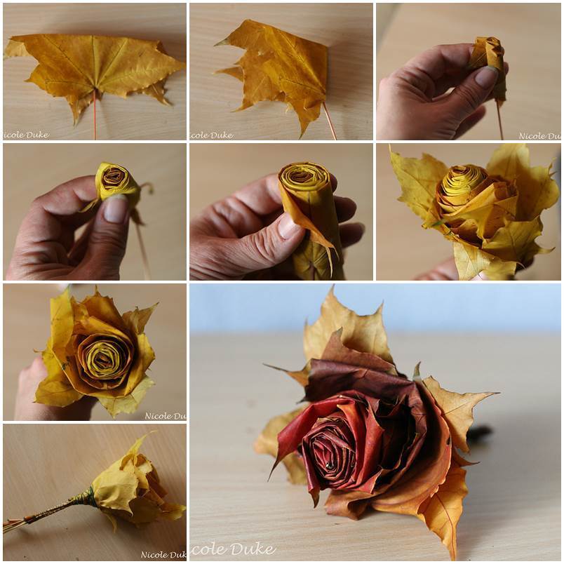 40+ Creative DIY Craft Projects with Fall Leaves --> DIY Beautiful Maple Leaf Rose