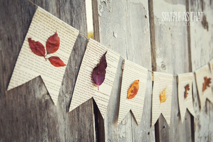 40+ Creative DIY Craft Projects with Fall Leaves --> Fall Leaf Book Page Banner