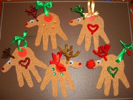 40+ Creative Handprint and Footprint Crafts for Christmas --> Reindeer Christmas Cards and Ornaments