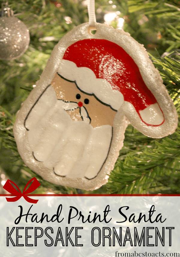 40+ Creative Handprint and Footprint Crafts for Christmas --> Hand Print Santa Keepsake Ornament