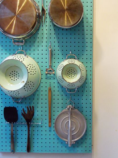 40+ Organization and Storage Hacks for Small Kitchens --> DIY pegboard wall organizer