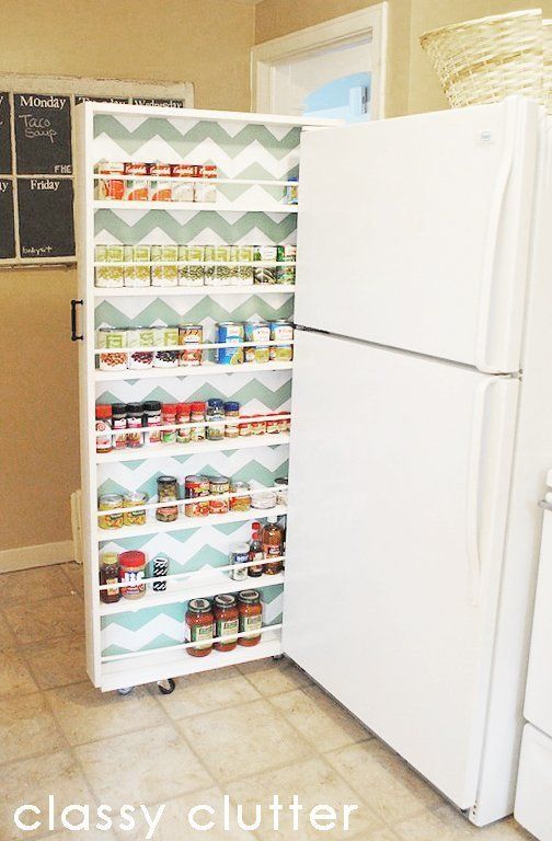 40+ Organization and Storage Hacks for Small Kitchens --> DIY canned food organizer to fit the narrow space in your kitchen