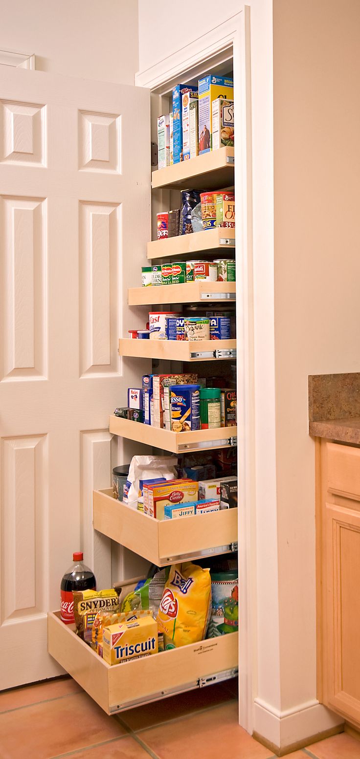 40+ Organization and Storage Hacks for Small Kitchens --> Improve your pantry with slide out shelves