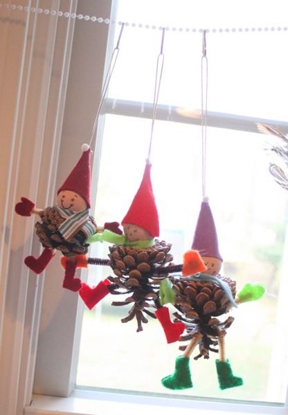 40+ Creative Pinecone Crafts for Your Holiday Decorations --> Elf and Owl Pinecone Ornaments