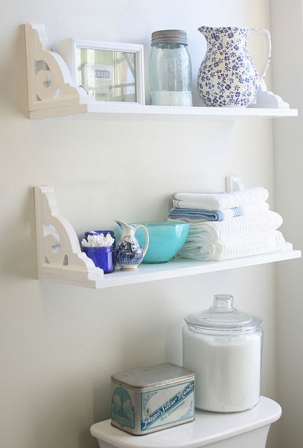 40+ Brilliant DIY Storage and Organization Hacks for Small Bathrooms --> Install bathroom storage shelves to store loose items