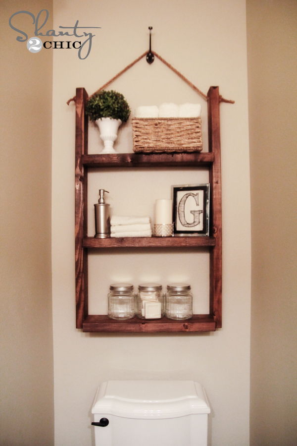 40+ Brilliant DIY Storage and Organization Hacks for Small Bathrooms --> Make a hanging bathroom shelf over the toilet