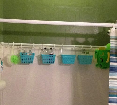 40+ Brilliant DIY Storage and Organization Hacks for Small Bathrooms --> Add an extra shower rod in the back to hang poufs, kids toys etc.