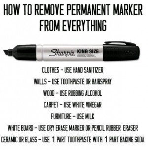 30+ Brilliant Mom Hacks That Will Make Your Life Easier --> How to remove permanent marker from everything.
