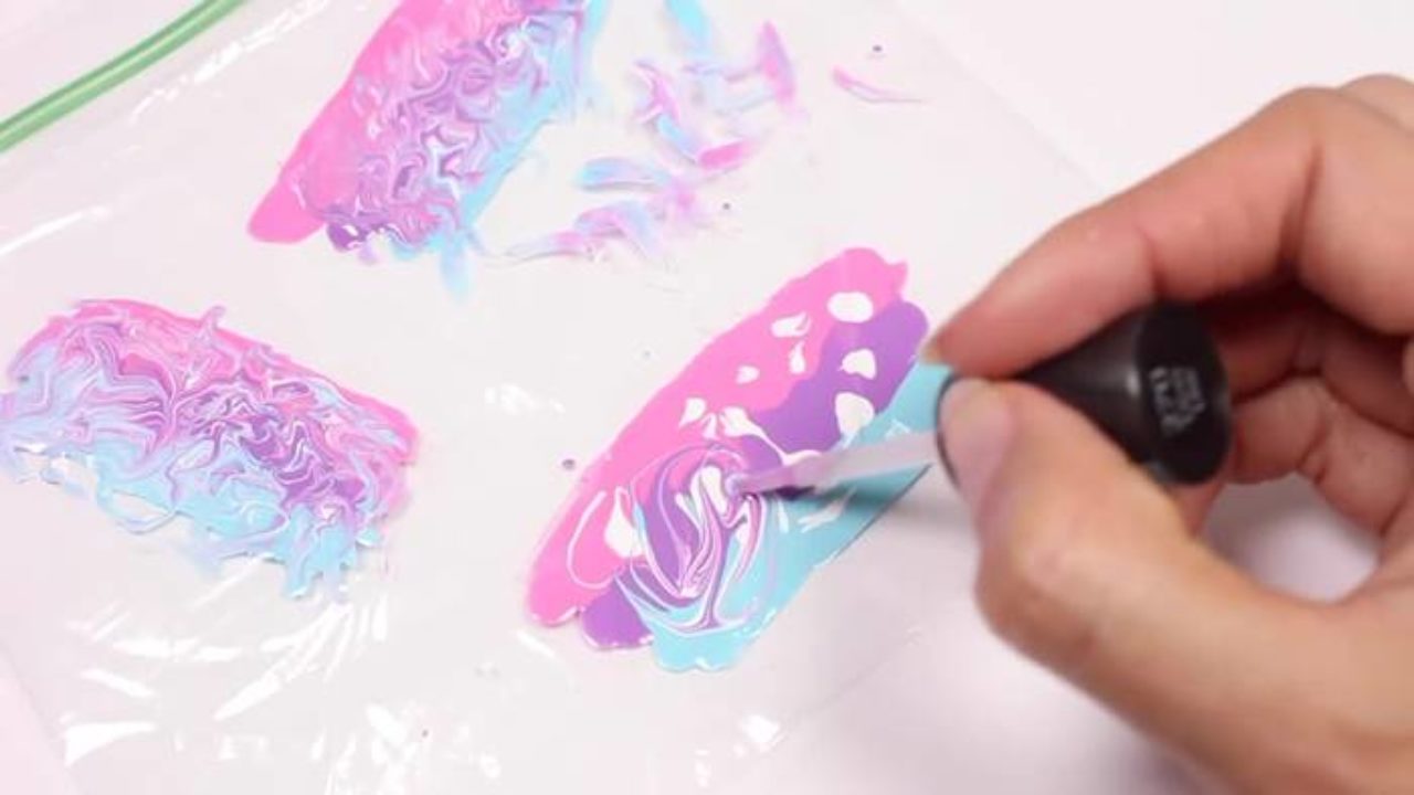 Creative Ideas - DIY Water Marble Nail Stickers With A Plastic Bag - i  Creative Ideas