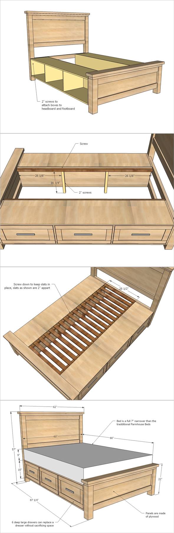 Creative Ideas - How To Build A Farmhouse Storage Bed with Drawers