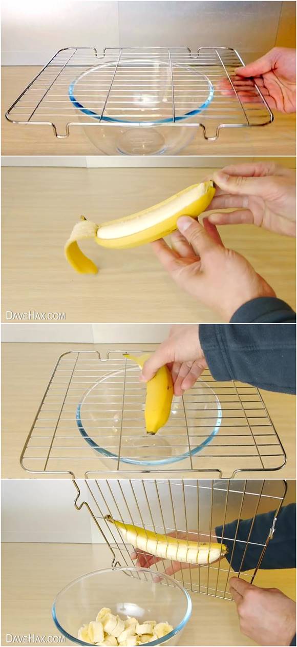 Creative Ideas - How to Cut A Banana Using A Cooling Rack Grill