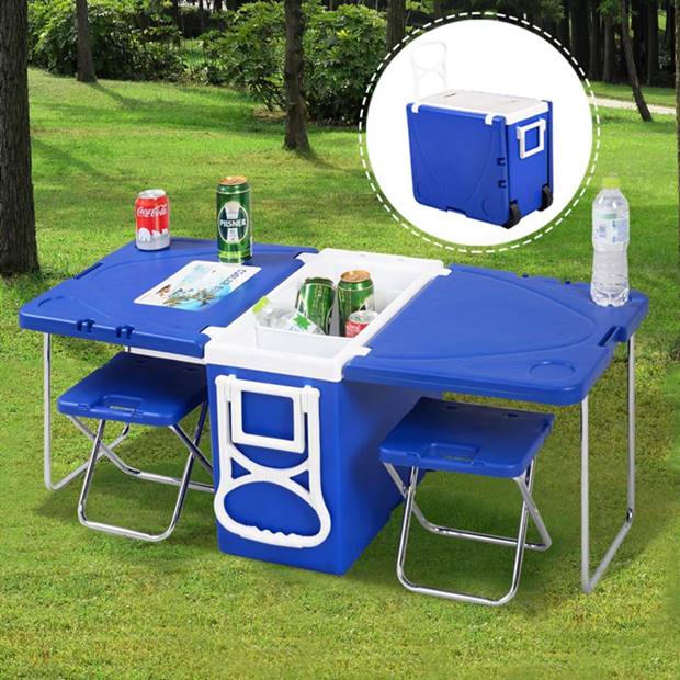 Creative Ideas - Multi-Functional Rolling Cooler With Picnic Table And Two Chairs