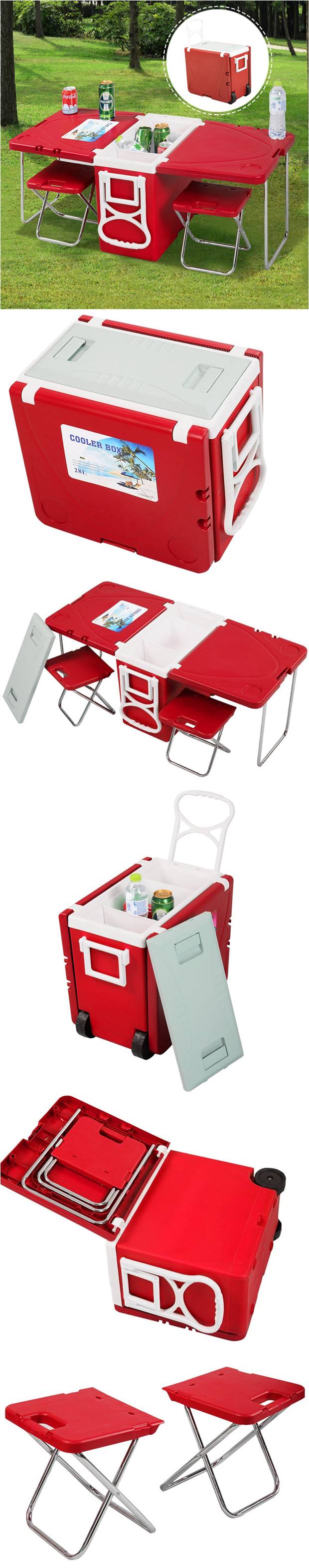 Creative Ideas - Multi-Functional Rolling Cooler With Picnic Table And Two Chairs