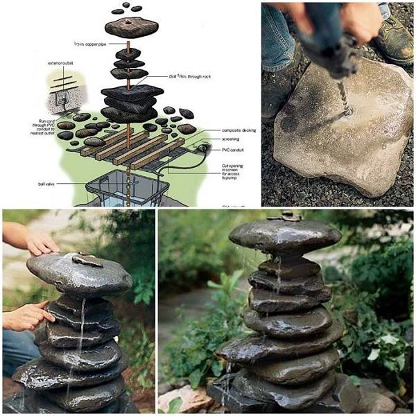 40+ Creative DIY Water Features For Your Garden --> How to Make a Stacked Stone Garden Fountain